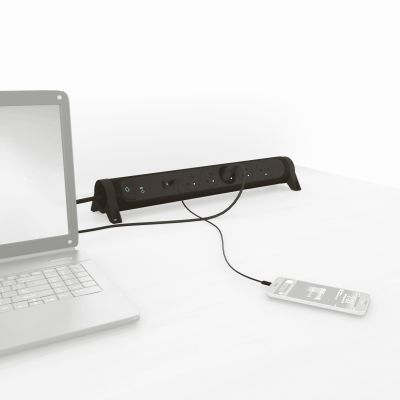 Przedłużacz Premium obrotowy 5-gniazdowy z/u USB A+C z ogranicznikiem przepięć z przewodem 1,5mb 3x1.0mm2 czarny/grafitowy 049429 Helmo LEGRAND (049429)