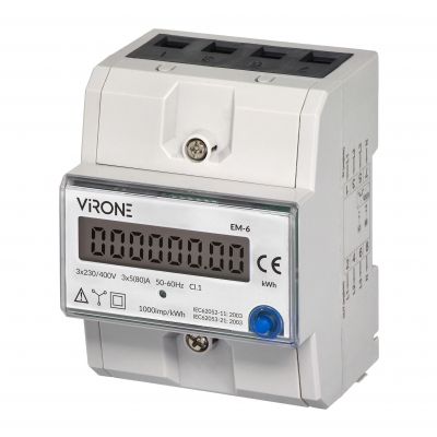 Licznik trójfazowy przycisk reset podlicznik energii prądu 3-FAZ LCD 80A VIRONE (EM-6)