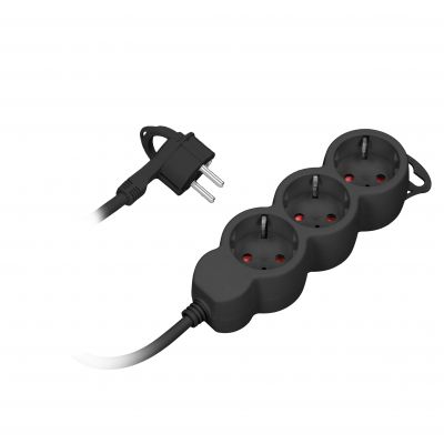 Przedłużacz 3-krotny 2P+Z (Schuko), 5m H05VV-F 3x1,5mm2, Imax=16A, płaska wtyczka, czarny (ES-4(GS)/B/5)