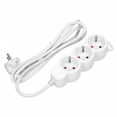 Przedłużacz 3-krotny 2P+Z (Schuko), 3m H05VV-F 3x1,5mm2, Imax=16A, płaska wtyczka, biały (ES-4(GS)/W/3)