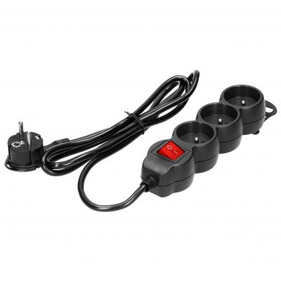 Przedłużacz 3-krotny 2P+Z (Schuko), z wyłącznikiem, 1,5m H05VV-F 3x1,5mm2, Imax=16A, płaska wtyczka, (ES-5(GS)/B/1,5)