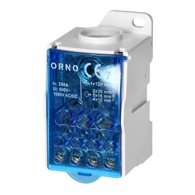Blok rozdzielczy 250A, zacisk wejściowy 1x120mm2, zaciski wyjściowe 4x10 i 5x16 i 2x25mm2 (OR-LZ-8207/250)