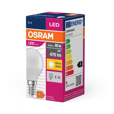 Żarówka LED E14 5/40W 470lm 200° 2700K ciepła biel VALUE OSRAM (4058075147898)