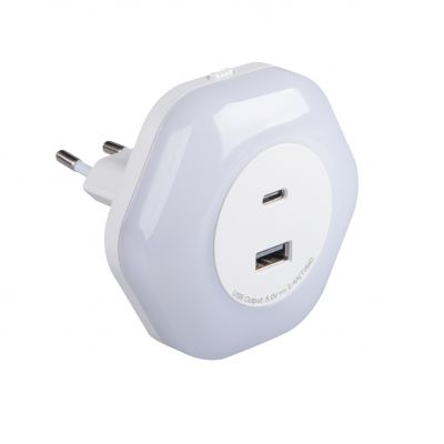BOLA LED 2xUSB WW W Lampka wtykowa z gniazdem BOLA LED 2XUSB A/C WW W barwa ciepłobiała 3000K kolor  (37397)
