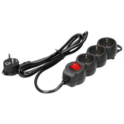Przedłużacz 3-krotny 2P+Z (Schuko), z wyłącznikiem, 1,5m H05VV-F 3x1,5mm2, Imax=16A, płaska wtyczka, (ES-5(GS)/B/1,5)