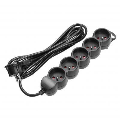 Przedłużacz 5-krotny 2P+Z, 3m H05VV-F 3x1,5mm2, Imax=16A, płaska wtyczka, czarny (ES-6/B/3)