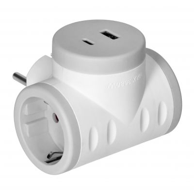 Rozgałęźnik 2P+Z (Schuko) z ładowarką 2xUSB, szary (OR-AE-13281(GS)/G)