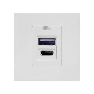 NOEN USB x2 - typ A+C, podwójny port modułowy 45x45mm z ładowarką USB, 2,1A 5VDC, biały (OR-GM-9010/W/USBAC)