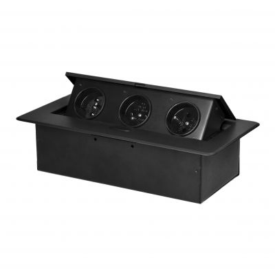 Gniazdo meblowe wpuszczane w blat z płaskim frezowanym rantem, 3x2P+Z, czarne (OR-GM-9032/B)