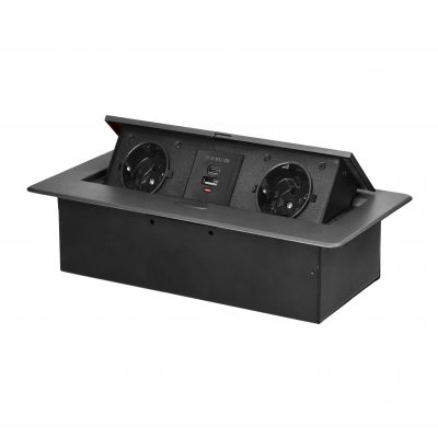 Gniazdo meblowe wpuszczane w blat z płaskim frezowanym rantem i ładowarką USB, 2x2P+Z (Schuko),2xUSB (OR-GM-9034(GS)/GR)