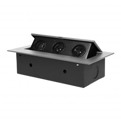 Gniazdo meblowe wpuszczane w blat z płaskim rantem, 3x2P+Z, srebrne (OR-GM-9036/G)