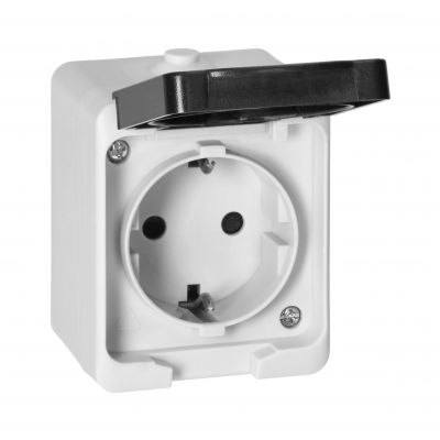 Gniazdo pojedyńcze 2P+Z Schuko AQUATIC MINI IP54, 16A, 230V AC, biało-czarne (OR-OE-7305(GS)/WB)