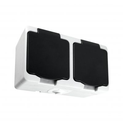 Gniazdo podwójne 2X2P+Z AQUATIC MINI IP54, 16A, 230V AC, Biało-Czarne, 5 sztuk (OR-OE-7306/WB/5)