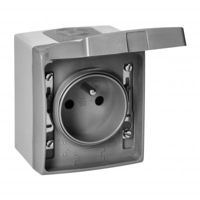 Gniazdo pojedyńcze 2P+Z AQUATIC PRO IP55, 16A, 230V AC, Szaro-Grafitowy (OR-OE-7405/GR)