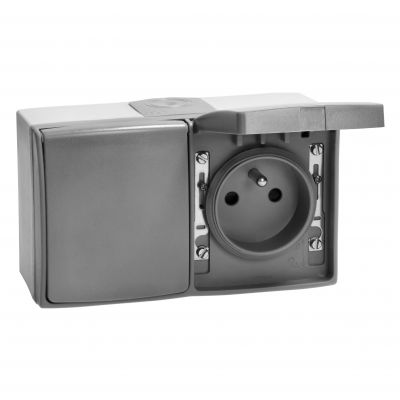 Gniazdo podwójne natynkowe hermetyczne AQUATIC PRO IP55 16A 230V AC Szaro-Grafitowy ORNO (OR-OE-7406/GR)