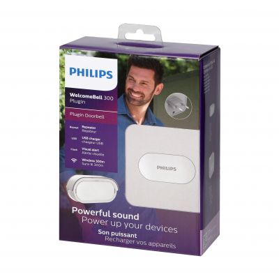 Philips WelcomeBell Plugin dzwonek bezprzewodowy, 4 melodie, ładowarka USB, zakres działania max. 30 531115 ORNO (531115)