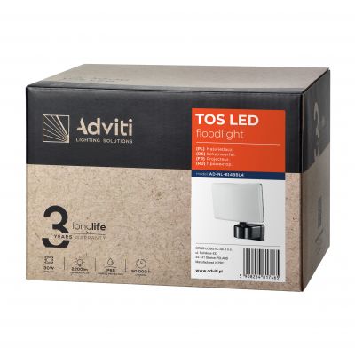 TOS LED 30W naświetlacz ogrodowy LED, 2200lm, IP65, 4000K, PC, czarny ORNO (AD-NL-6148BL4)