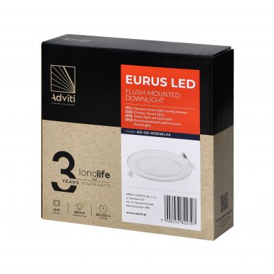 EURUS LED 12W, oprawa downlight, podtynkowa, okrągła, 860lm, 4000K, biała, wbudowany zasilacz LED AD-OD-6051WLX4 ORNO (AD-OD-6051WLX4)