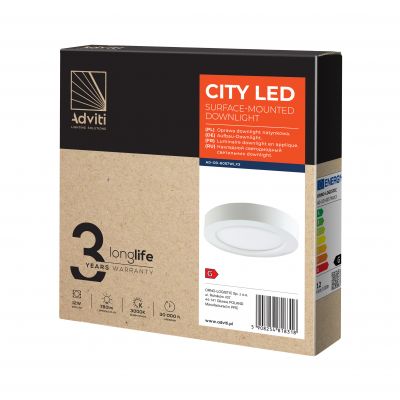 CITY LED 12W, oprawa downlight, natynkowa, okrągła, 780lm, 3000K, biała, wbudowany zasilacz LED ORNO (AD-OD-6057WLX3)