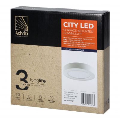 CITY LED 12W, oprawa downlight, natynkowa, okrągła, 780lm, 4000K, biała, wbudowany zasilacz LED ORNO (AD-OD-6057WLX4)