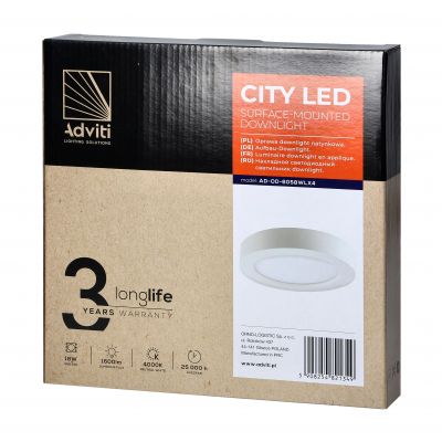 CITY LED 18W, oprawa downlight, natynkowa, okrągła, 1300lm, 4000K, biała, wbudowany zasilacz LED ORNO (AD-OD-6058WLX4)