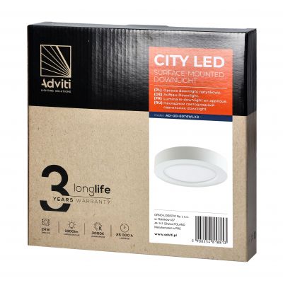 CITY LED 24W, oprawa downlight, natynkowa, okrągła, 1900lm, 3000K, biała, wbudowany zasilacz LED ORNO (AD-OD-6074WLX3)