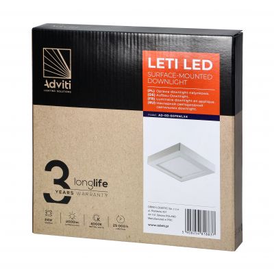 LETI LED 24W, oprawa downlight, natynkowa, kwadratowa, 1900lm, 4000K, biała, wbudowany zasilacz LED ORNO (AD-OD-6075WLX4)