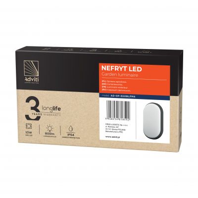 NEFRYT LED 10W, oprawa ogrodowa, 800lm, IP54, 4000K, czarna AD-OP-6110BLPM4 ORNO (AD-OP-6110BLPM4)