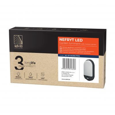 NEFRYT LED 10W, oprawa ogrodowa z czujnikiem ruchu, 800lm, IP54, 4000K, czarna ORNO (AD-OP-6110BLPMR4)