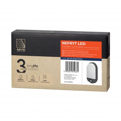 NEFRYT LED 10W, oprawa ogrodowa z czujnikiem ruchu, 800lm, IP54, 4000K, szara ORNO (AD-OP-6110GLPMR4)