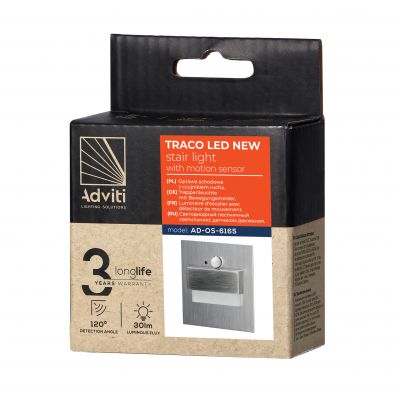 TRACO LED 1,5W, oprawa schodowa podtynkowa, 12VDC, 30lm, 3000K, satyna, czujnik ruchu i zmierzchu (AD-OS-6165LR3/N)
