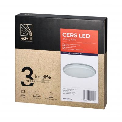 CERS LED 22W, plafon oświetleniowy, 2000lm, IP65, 4000K, poliwęglan mleczny, biały ORNO (AD-PL-6091WLPM4)