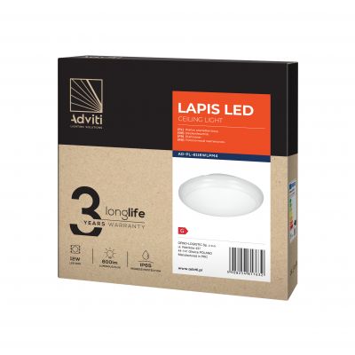 LAPIS LED 12W, plafon oświetleniowy, 800lm, IP65, 4000K, IK10, poliwęglan mleczny, biały AD-PL-6118WLPM4 ORNO (AD-PL-6118WLPM4)