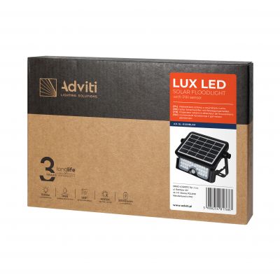 LUX LED 5W, naświetlacz solarny z czujnikiem ruchu 500lm, IP65, 4000K, 2x1500mAh, czarny ORNO (AD-SL-6108BLR4)