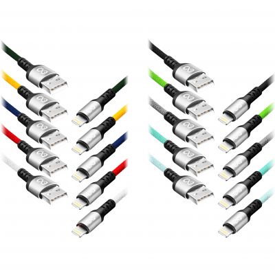 Kabel USB - Lightning eXc BRAID, 1.2M (2.4A, szybkie ładowanie), kolor mix ORNO (CABEXCBRAILIGH1.2MIX)