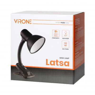 LATSA, lampa biurkowa z klipsem, 40W, E27, stal + tworzywo, czarna DL-3/B ORNO (DL-3/B)