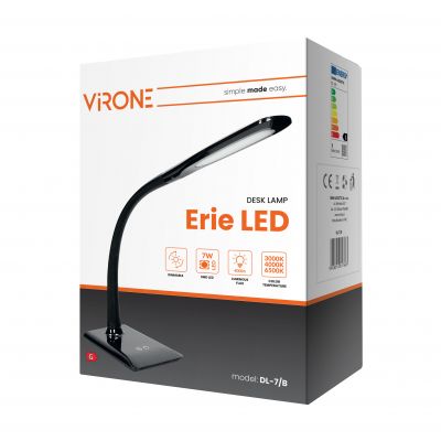 ERIE LED DIM 7W, lampka biurkowa, 400lm, czarna, funkcja ściemniania i zmiany barwy temperaturowej 3 DL-7/B ORNO (DL-7/B)