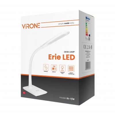 ERIE LED DIM 7W, lampka biurkowa, 400lm, biała, funkcja ściemniania i zmiany barwy temperaturowej 30 DL-7/W ORNO (DL-7/W)