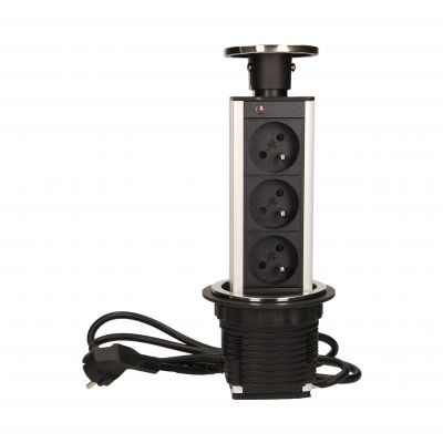 Gniazdo meblowe O8cm wysuwane z blatu z przewodem 1,8m, 3x2P+Z, INOX (FS-16)
