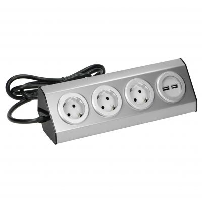 Gniazdo meblowe, kuchenne z ładowarką USB, montowane na rzepy z przewodem 1,5m - 3x2P+Z schuko, 2xUS ORNO (FS-4(GS))