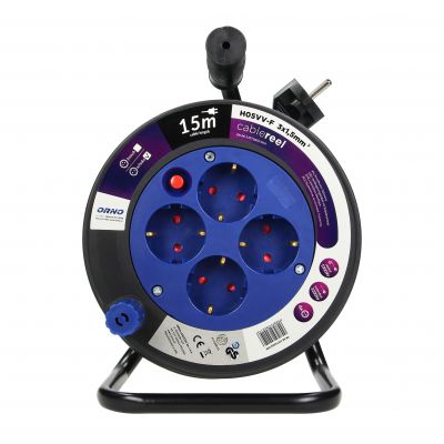 Przedłużacz bębnowy MINI, 4 gniazda 2P+Z (Schuko), metalowy stojak, polwinit H05VV-F 3x1.5mm2 - 15m OR-AE-13171(GS)/15M ORNO (OR-AE-13171(GS)/15M)