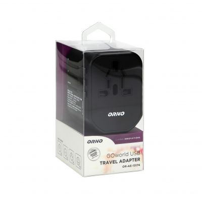 GOworld USB uniwersalny adapter podróżny do ponad 200 krajów świata, 100-240V, 8A, 2 x USB, 5V 2,4A OR-AE-13174 ORNO (OR-AE-13174)