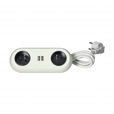 Gniazdo meblowe z uchwytem montażowym, ładowarką USB, 2 gniazda 2P+Z, 2xUSB, przewód 3x1,0mm2 - 1,5m ORNO (OR-AE-13197/W)
