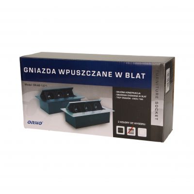 Gniazdo meblowe wpuszczane w blat z płaskim rantem, 3x2P+Z, srebrne OR-AE-1371/G ORNO (OR-AE-1371/G)