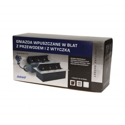 Gniazdo meblowe wpuszczane w blat z płaskim rantem 3x2P+Z, przewód 1,5m 3x1,5mm2, czarne OR-AE-1372/B ORNO (OR-AE-1372/B)