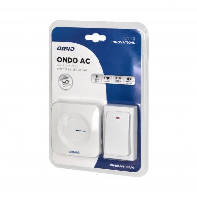 Dzwonek bezprzewodowy ONDO AC, sieciowy, przycisk bezbateryjny, learning system, 36 dźwięków, 200m, OR-DB-MT-156/W ORNO (OR-DB-MT-156/W)