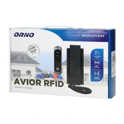Zestaw domofonowy jednorodzinny z interkomem i czytnikiem breloków zbliżeniowych, czarny AVIOR OR-DOM-JA-928/B ORNO (OR-DOM-JA-928/B)