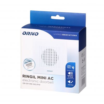 Dzwonek elektroniczny jednotonowy RINGIL MINI AC, 230V, śnieżno biały ORNO (OR-DP-MR-160/PW)