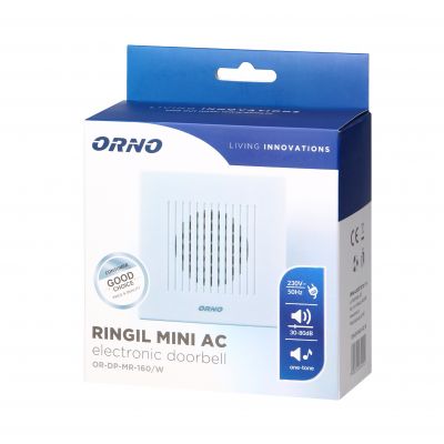 Dzwonek elektroniczny jednotonowy RINGIL MINI AC, 230V, biały ORNO (OR-DP-MR-160/W)