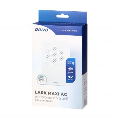 Dzwonek elektroniczny jednotonowy LARK MAXI AC, 230V, śnieżno biały ORNO (OR-DP-MR-161/PW)
